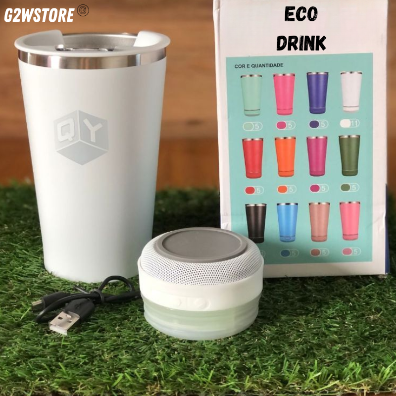 Eco Drink: Copo Térmico 2 em 1 com caixa de Som Bluetooth Recarregável(Em inox)