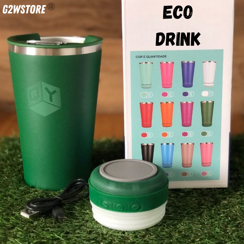 Eco Drink: Copo Térmico 2 em 1 com caixa de Som Bluetooth Recarregável(Em inox)